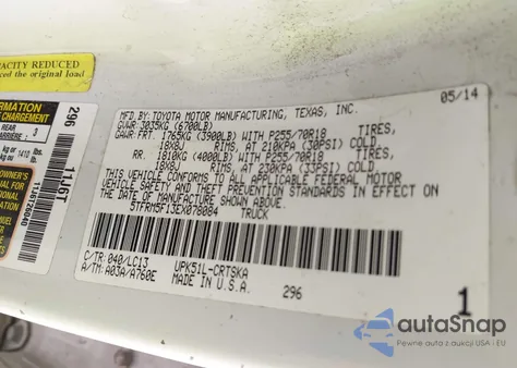 2014 Toyota Tundra Sr 4.6L V8 z USA, uszkodzony, nr VIN 5TFRM5F13EX078084